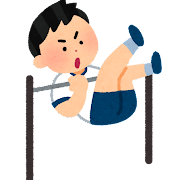 逆上がりをする少年